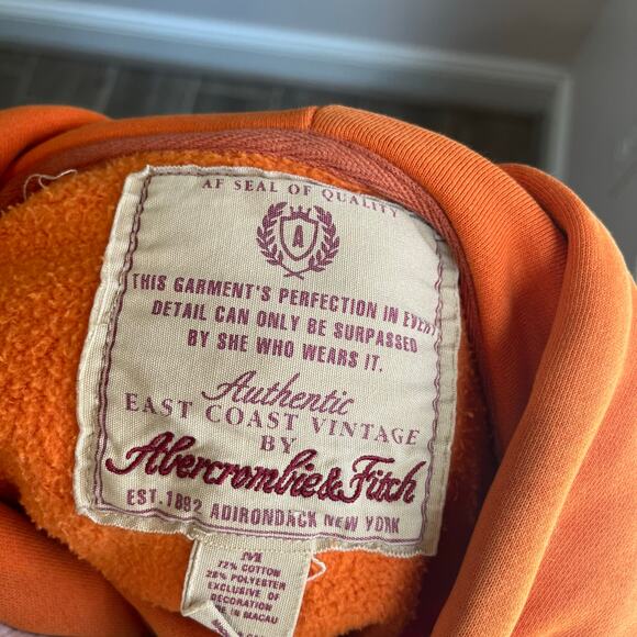 VTG Y2K Abercrombie & Fitch Orange Distressed Hoodie  Sweatshirt Sz M - Picture 8 of 10
